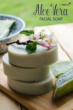 aloe vera facial soap on a cutting board