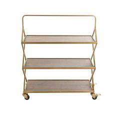 three tiered metal and wood shelf with wheels