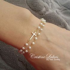 Sideways Cross Bracelet With Pearls - Double String Pearl Bracelet - Freshwater Pearl Bracelet in Sterling Silver, Yellow Gold or Rose Gold by CristineLukas on Etsy https://www.etsy.com/listing/498580566/sideways-cross-bracelet-with-pearls Elegant Cross-shaped Beaded Bracelets As Gift, Elegant Cross-shaped Beaded Bracelets For Gift, Elegant Cross Beaded Bracelets As Gift, Elegant Cross Rosary Bracelet For Wedding, Elegant Cross-shaped Rosary Bracelet For Wedding, Elegant White Cross Bracelets, Elegant White Cross Bracelet, Elegant Cross Rosary Bracelet As Gift, Elegant Rosary Bracelet With Cross For Gift