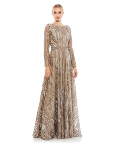 in stock Mac Duggal Mother Of The Bride, Fall Mob Dresses, Bateau Neckline Dress, Mac Duggal Dress, Mac Duggal Dresses, Mob Dresses, Long Sleeve Gown, Embellished Gown, Long Sleeve Sequin