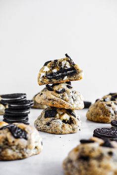 cookies and oreo cookies stacked on top of each other