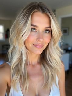 30 Must-Try Medium Mom Haircuts That Are Effortlessly Chic and Easy to Maintain Blonde Hair Inspo Mid Length, Medium Length Loose Curls, Mid Length Hair With Layers Wavy, Loose Curls Medium Length Hair, Wavy Haircuts Medium, Hair Inspiration Medium, Mid Length Blonde Hair, Curls For Medium Length Hair, Curled Blonde Hair