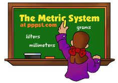 a person standing in front of a blackboard with the words, the metric system at pppst com