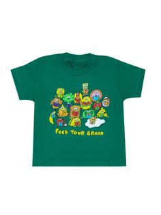 Feed Your Brain with Books kids t-shirt — Out of Print Funny Green T-shirt With Funny Print, Playful Green Cotton T-shirt, Funny Green Cartoon Print T-shirt, Green Funny Cartoon Print T-shirt, Green Novelty Graphic Print Top, Green Graphic Print Novelty Top, Green Novelty Crew Neck T-shirt, Green Crew Neck Novelty T-shirt, Green Novelty T-shirt With Funny Print