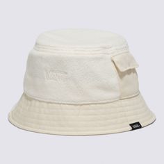 Headwear gets an upgrade in the Vans Pocket Bucket Hat, made of cozy polar fleece to protect you from the elements. Topped with a stylish twill visor and classic Vans® embroidery, it also features a sneaky stash pocket. Crown: 100% Polyester fabric Visor: 100% Cotton fabric Polar fleece bucket hat Twill visor Stash pocket Vans embroidery | Vans Pocket Bucket Hat Small/Medium White Winter Flat Bill Hat, White Flat Bill Hat For Winter, White Flat Bill Winter Hats, Outdoor Cream Cotton Bucket Hat, Vans Embroidery, Fleece Bucket Hat, Classic Vans, Polar Fleece, Hats For Men