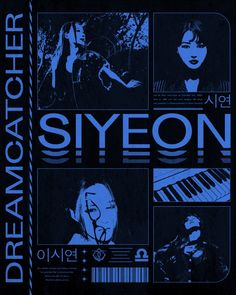 the poster for syeon, which is featured in blue and black with images of people