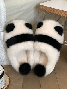 Cute Flat Winter Slippers, Cute Flat Slippers For Winter, White Synthetic Winter Slippers, Fluffy Round Toe Winter Slippers, Winter White Non-slip Slippers, White Fluffy Slippers With Round Toe, Soft Flat Slippers For Winter, White Non-slip Slippers For Winter, White Flat Winter Slippers