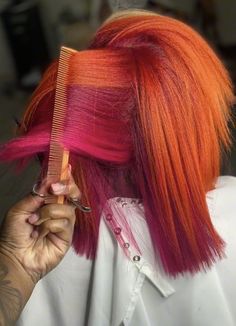 Sunset Hair Color Black Women, Splat Hair Dye Ideas, Dimensional Color Hair, Sunset Hair Color, Wigs Ideas, Color Block Hair, Sunset Hair, Colored Weave