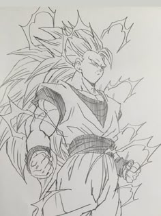 a drawing of gohan from dragon ball super saiyans, drawn in pencil