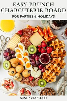 the cover of easy brunch charcute board for parties and holidays by sunday table co