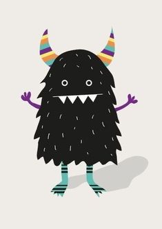 a black monster with horns and striped socks