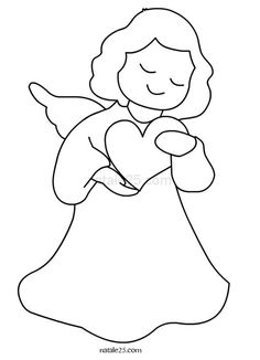 an angel holding a heart coloring page