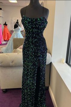 Colour Names List, Prom Dress Long, Spaghetti Strap Prom Dress, Prom Dresses Sleeveless, Evening Dresses Cocktail, Green Sequins, Mermaid Fashion, Mermaid Prom Dresses, Long Prom Dress