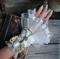 Cuff Bracelets Diy, Denim Bracelet, Lace Accessories, Lace Bracelet, Wedding Gloves, Crochet Cap