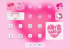 a pink background with various stickers on it