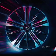 an abstract photo of a wheel in blue and pink