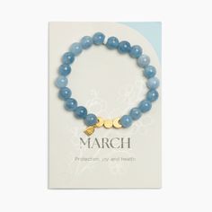 Details Freshly Picked Birthstone Bracelets help you remember the month you fell in love with your baby! Wear this bracelet as a bond between your soul and theirs. The March Birthstone Bracelet features aquamarine semi-precious stone beads to symbolize protection, joy, and health. Made with easy-to-wear elastic, each bracelet includes three gold moon phase charms to represent the women who came before you, the woman you are today, and the mom you hope to be. Get yours today! Features 8mm semi-pr Birthstone Beaded Bracelets, Adjustable Aquamarine Beaded Bracelet As Gift, Adjustable Aquamarine Beaded Bracelets As Gifts, Aquamarine Natural Stone Bracelets For Gifts, Spiritual Aquamarine Beaded Bracelets As Gift, Inspirational Blue Bracelets For Gifts, Aquamarine Bracelet Gift, Aquamarine Gemstone Beads Bracelet As Gift, Aquamarine Gemstone Beads Bracelets As Gift