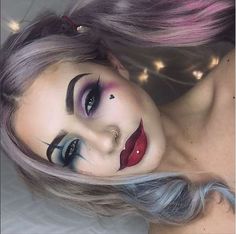 Harley Quinn Make-up, Beautiful Halloween Makeup, Makeup Zombie, Cat Halloween Makeup, Fantasy Make-up, Harley Quinn Makeup, Halloween Make-up Looks, Halloweenský Makeup, Uhyggelig Halloween