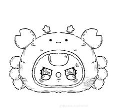 a drawing of a monster with horns on it's head and two eyes in the middle