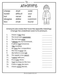 an antonys worksheet with words and pictures