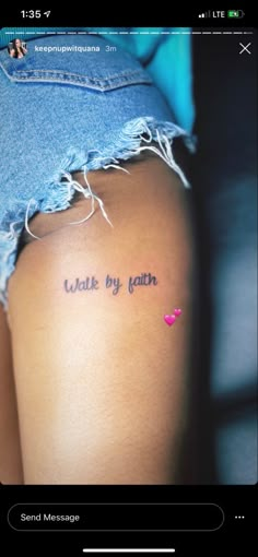 the back of a woman's thigh with words written on it