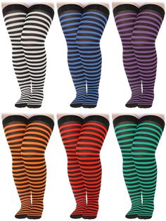 PRICES MAY VARY. Sufficient to Use: you will receive 6 pairs of classic stockings in 6 styles, abundant in quantity and rich in colors, which are sufficient to meet your use, replacement and sharing needs Product Size: the thigh socks are about 27.6 inches/ 70 cm in length and 5.12 inches/ 13 cm in width, fitting most women and girls to wear; Heavy girls and women can also wear them easily, and they are ideal for people who are about 5 ft/ 150 cm-5.6 ft/ 170 cm in height and 135-220 lb in weight Plus Size Thigh High Socks, High Thigh Socks, Plus Size Thigh, Halloween Plus Size, Thigh High Sock, Thigh Socks, Plus Size Tights, Thigh High Socks, Socks For Women