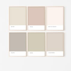 four different shades of beige, white and grey on the same color scheme for each room