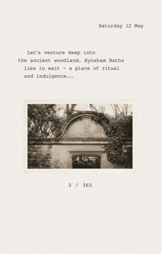 an old black and white photo with the words let's return dep into the ancient woodland, syphan baths lies in wait - a place of ritual and indidiance