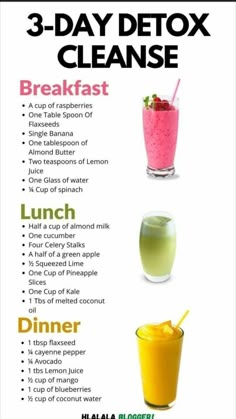 Smoothie Cleanse Recipes, 3 Day Detox Cleanse, Different Drinks, Makanan Rendah Kalori, Smoothie Recipes Healthy Breakfast, 3 Day Detox