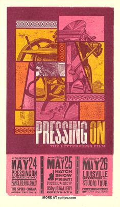 the poster for pressing on is shown in pink and yellow colors with an image of a horse