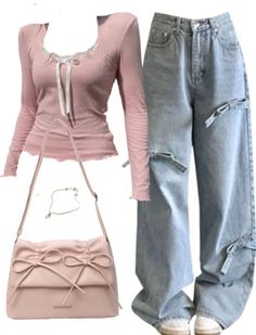 🩷🌺🫧✨ Pink Outfits With Jeans, Jeans And Top Outfit Casual, Wide Shoulder Outfits, Long Sleeve Summer Tops, Pink Long Sleeve Shirt Outfit, How To Wear Off Shoulder Top, Shoes To Wear With Wide Leg Jeans, Jeans Blouse Outfit