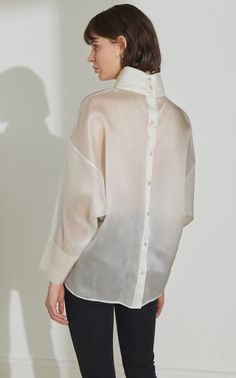 Sheer Organza Top, Organza Outfit, Silk Shirt Outfit, Organza Fashion, Holographic Dress, Filipiniana Dress, Organza Shirt, Girls Dress Outfits, Organza Top