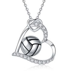 PRICES MAY VARY. Design: The design of this necklace combines heart and volleyball,and the cubic zirconia on the pendant shines brightly.Show your love for volleyball through this necklace! Material: This necklace is made of 925 sterling silver.Nickel-free,Lead-free and Hypoallergenic.It has high-quality craftsmanship and materials.Sterling silver does not cause allergic reactions and perfect for daily wear. Size: Pendant 21.7*19.3 mm ,Cable chain length: 18 inches + 2 inches entender.Lightweigh Volleyball Gifts For Players, Volleyball Necklace, Volleyball Jewelry, Volleyball Gifts, Volleyball Mom, Junk Drawer, Cable Chain, Necklace Pendant, Chain Length