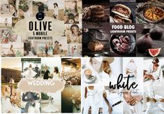 a collage of photos with food, people and words on them that read olive & mollie