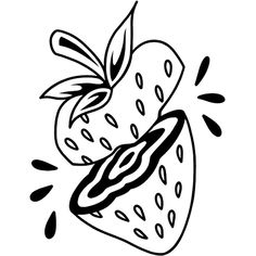 a black and white drawing of a strawberry with sprinkles on it's side