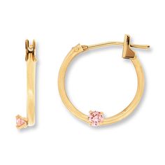 These round hoop earrings designed for a child feature pink cubic zirconia accents. Crafted of 14K yellow gold, the earrings secure with snap-lock backs. Gold Ear Jacket, Jewelry Education, Jewelry Advice, Ear Jacket Earring, Baby Jewelry, Earrings Pink, Accessories Jewelry Earrings, Black Crystals, Earring Backs