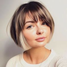 Stacked Bob with Choppy Swooping Fringe scaled Bob With Straight Across Bangs, Short Bob Fringe Hairstyles, Stacked Bob Hair Color Ideas, Sassy Bob Haircut With Bangs, Floppy Bob Haircut, Very Short Choppy Bob, Short Bob Colored Hair, Bob With Internal Layers, Bobs With Short Bangs