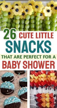 the cover of 26 cute little snacks that are perfect for a baby shower