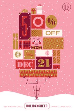 a pink poster with the words holiday cheer written in different languages and numbers on it