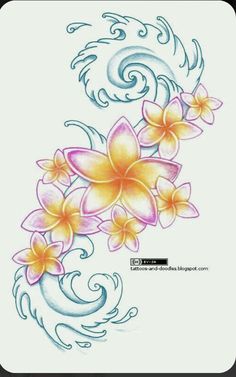 an artistic flower tattoo design on the back of a woman's arm, with swirls and flowers