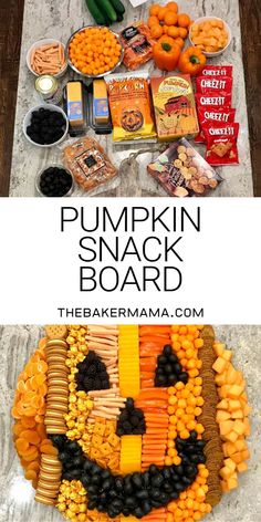 the pumpkin snack board is made out of corn, carrots and blackberries for halloween