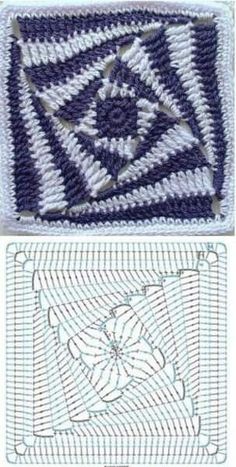 two pictures showing the same pattern as they appear in crochet, and one shows an