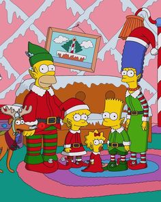 the simpsons christmas card with santa and his family