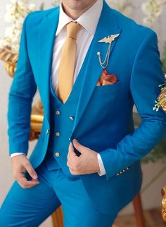 Elegant Suits Men, Royal Blue Suit Wedding, Wedding Suits Men Blue, Men Suits Blue, Suit Colors, Guy Outfits, Grooms Men, Stylish Mens Suits