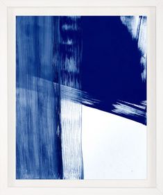 an abstract painting with blue and white colors