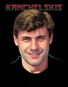 a digital portrait of a man smiling with the words kanrchelskis on it