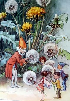 an image of children playing with dandelions