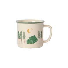 Out and About Heritage Mug! These enamel-inspired mugs, complete with charming contrasting rims, Tent Design, Clean Dishwasher, Stoneware Mugs, Christmas Storage, Crafty Diy, Gift Card Sale, Pottery Painting, Bring Back, Mug Designs