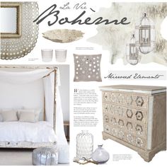 a white bedroom with lots of furniture and decor