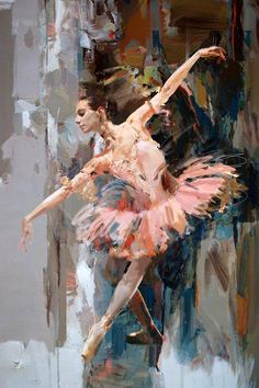 an oil painting of a ballerina in pink